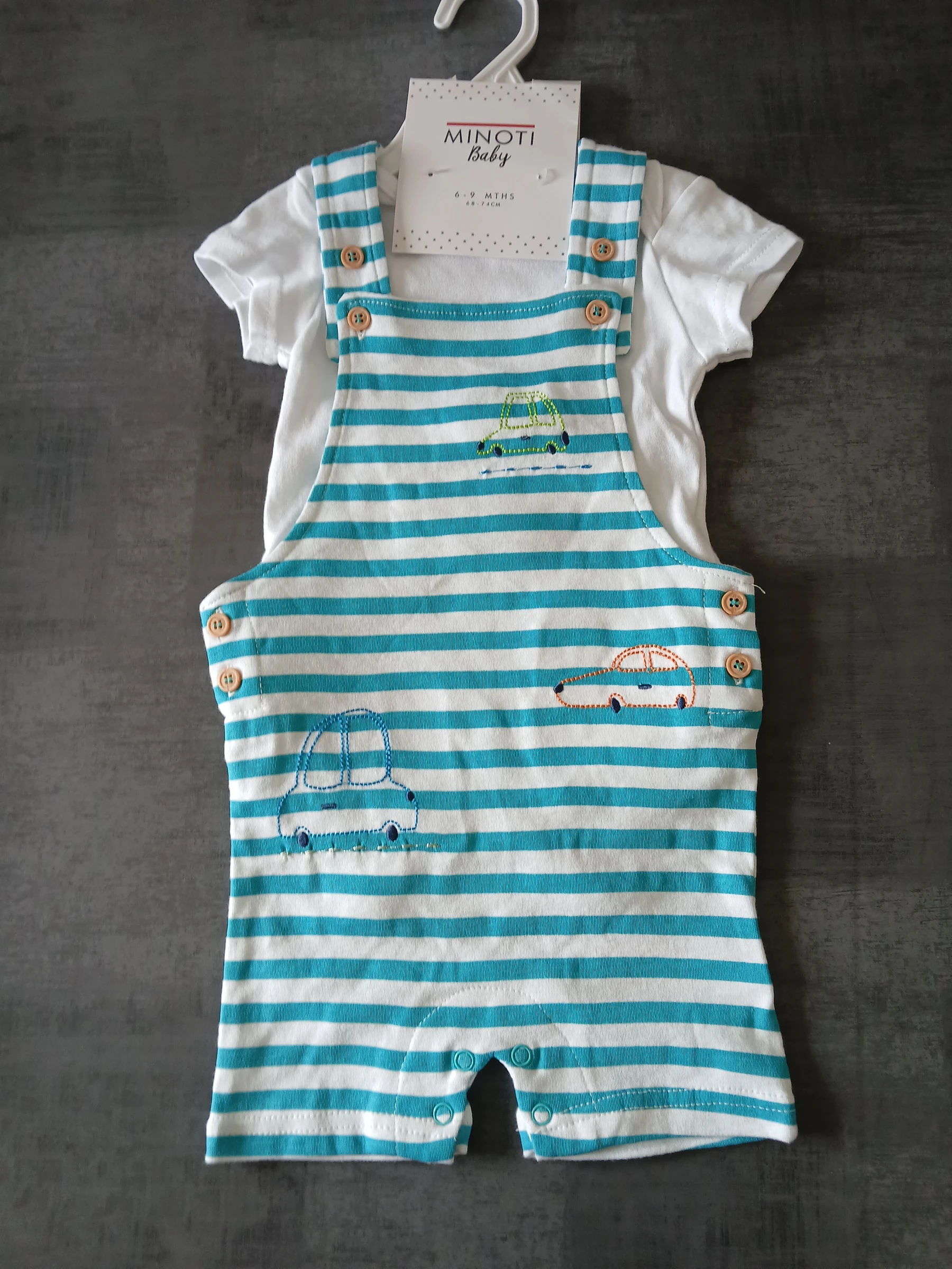 ensemble salopette short garcon minoti baby 67/71 cm 6/9 mois